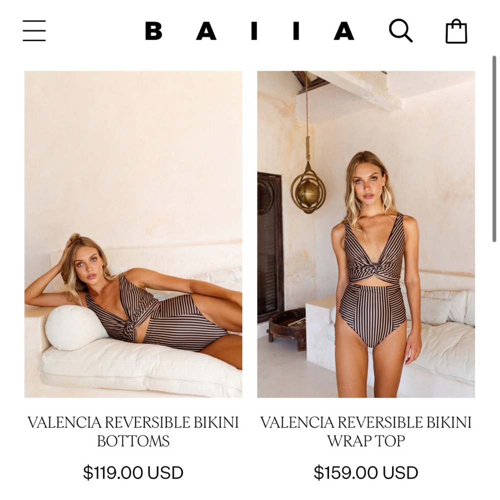 NWT Baiia Valencia Reversible Bikini Wrap Top and Bikini Bottoms Size 10